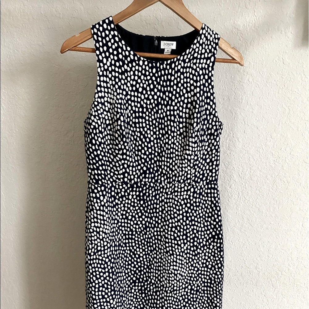 J.Crew women's size 6 lined sleeveless dress navy white spots back zip